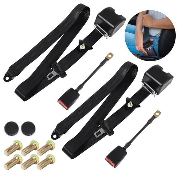 2PCS Universal Adjustable Retractable Seat Belts, 3 PT Safety Belt Lap Pads for Go Kart, Private Car Van UTV VR Buggies Minivan Pickup and Truck for Modification Belts Kits