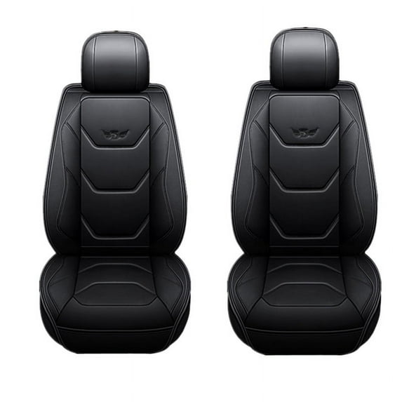 2PCS Universal Car Seat Cover, PU Leather Auto Front Cushion Mat, Side Airbag Compatible & Back Storage Bag Design - All Season for Most Car Truck SUVs Van
