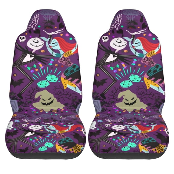 2PCS Universal Fit Car Seat Covers, The Nightmare Before Christmas Print Car Seat Cover For Front Seat Cushion Protectors Two Pcs Auto Accessories Bucket Seat Covers