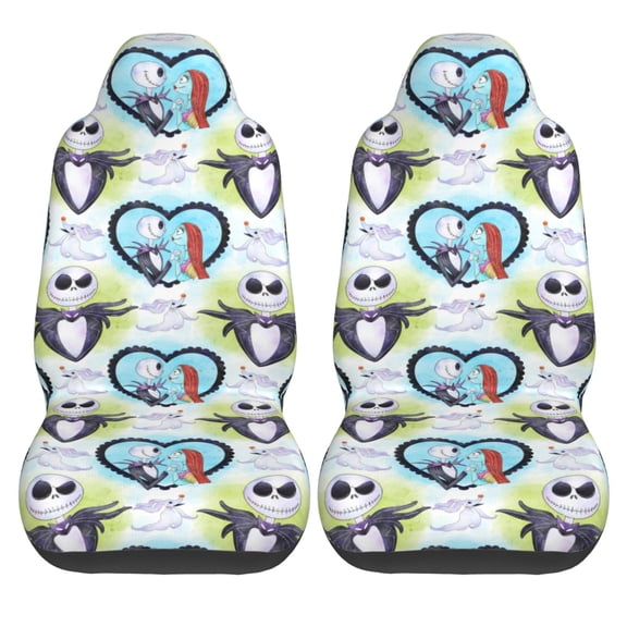 2PCS Universal Fit Car Seat Covers, The Nightmare Before Christmas Print Car Seat Cover For Front Seat Cushion Protectors Two Pcs Auto Accessories Bucket Seat Covers