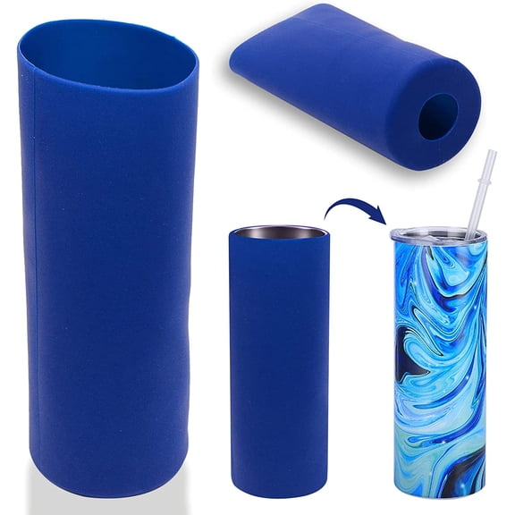 2PCS Unseamed Silicone Wrap for Sublimation Tumblers 20oz Reusable Silicone Sublimation Sleeve Mug Clamp Sleeve Fixture for Full Wrap Tumbler Blanks Sublimation(Blue)