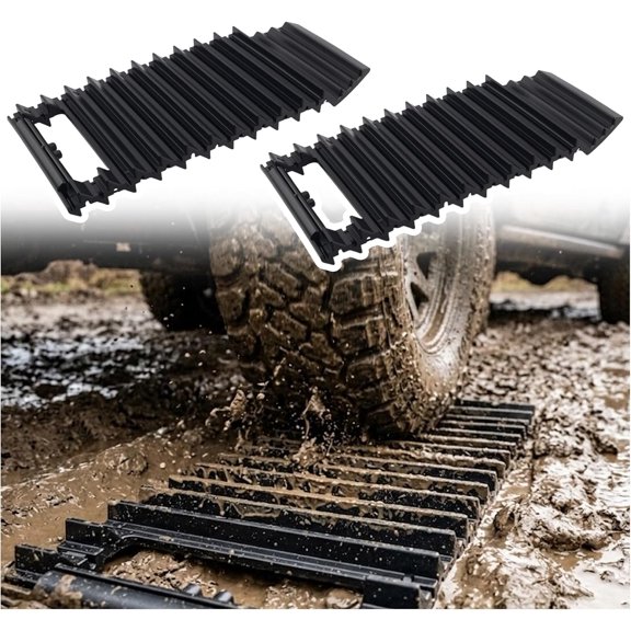 2PCS Upgraded Car Tire Traction Mats,Winter Essentials Cars Recovery Tracks with Non-slip Texture & Handle,Versatile Traction Boards as Snow Shovel/Recovery Boards for Off Road 4x4 Car