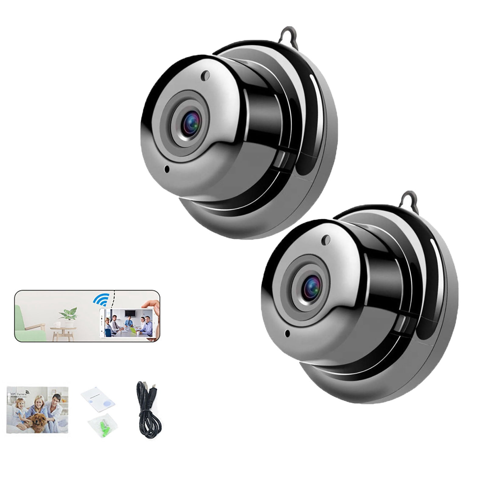 2PCS Upgraded No-Plug Camera, 1080P WiFi Mini Hidden Camera with Two-Way Audio, 170° Wide Angle, Long Battery Life, No-Drill Wireless Indoor Security Camera for Pet, Home, Office