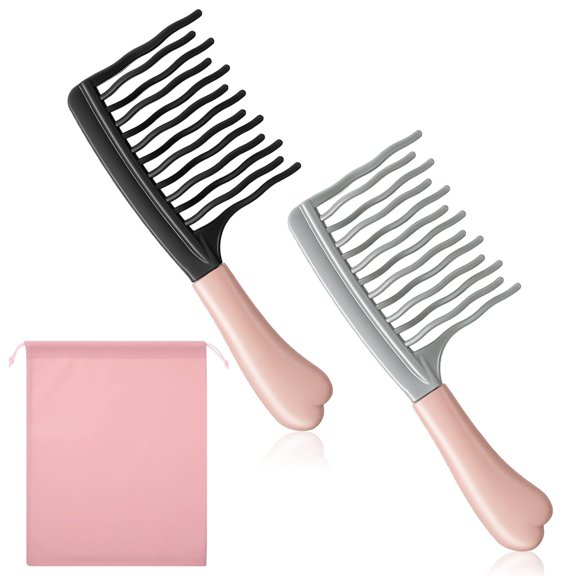 2PCS Upgraded Wide Tooth Comb Detangling Hair Brush with Double-layer Wavy ToothThickened Hair Comb Ergonomic Handle Large Tooth Shower HairComb for Women Girl Men Curly Wavy Thick Long Wet Dry