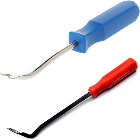 2PCS Upholstery Tacks and Construction Staple Remover, Screwdriver with Tack Puller Tool, Carpet Tacks, Nail Lifter for Removing Furniture, Floor, Wooden Case, Carton, Photo Frame Staples(red+Blue)