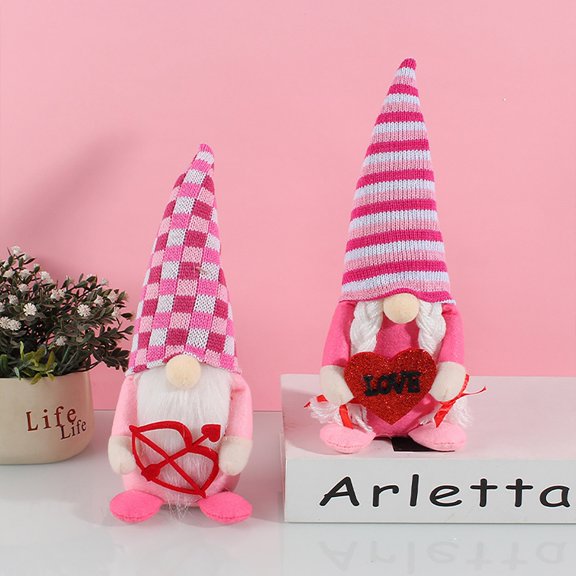2PCS Valentine Gnomes Plush Valentines Day Decoration Valentines Home Table Decor Scandinavian Tomte Elf Gnomes Ornaments Sweet Valentines Day Gifts for Him Her