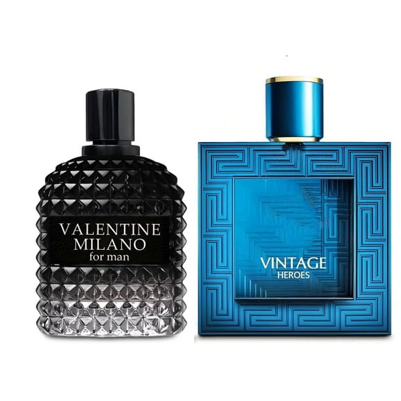 2PCS Valentine Milano & Vintage Hero Eau De Toilette for Men Fresh & Romantic Scent, 3.4 Fl Oz Each, Daily Use Cologne
