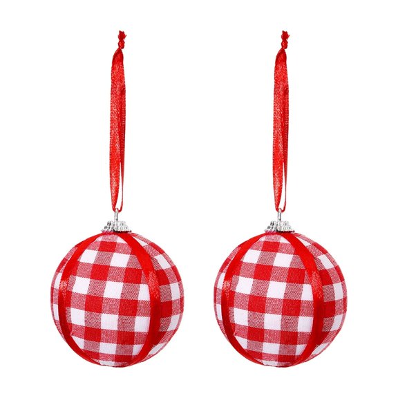 2PCS Valentine's Day Handmade Fabric Ball Pendants Decorations, 2.36in Red & Pink Plaid/Polka Dot Romantic Decor for Christmas Valentine's Trees