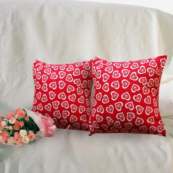2PCS Valentines Day Pillow Covers 18X18in, Red Valentine's Print Decorative Throw Pillow Covers Outdoor Farmhouse Holiday Anniversary Wedding Decorations,Red