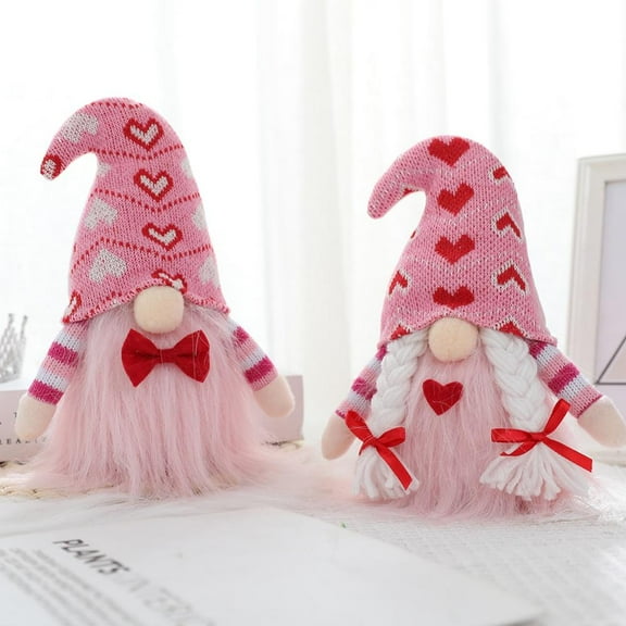 2PCS Valentines Day Plush Elf Decorations -Mr and Mrs Handmake Scandinavian Tomte for Valentine's Day Table Ornament, Valentine's Present