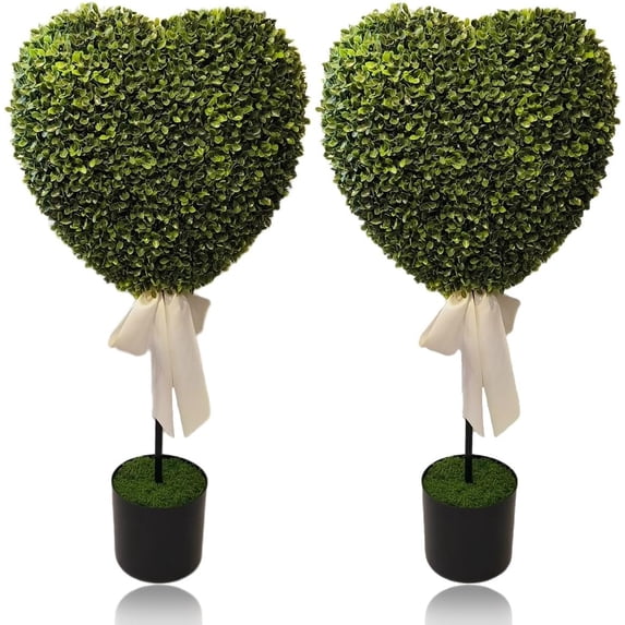 2PCS Valentines Heart Shaped Topiary 30'' Artificial Snowman Shaped Topiary Tree Pot with Bow Tie Boxwood Topiaries for Valentine's Day Indoor Outdoor Home Porch Decor, Valentines Gift
