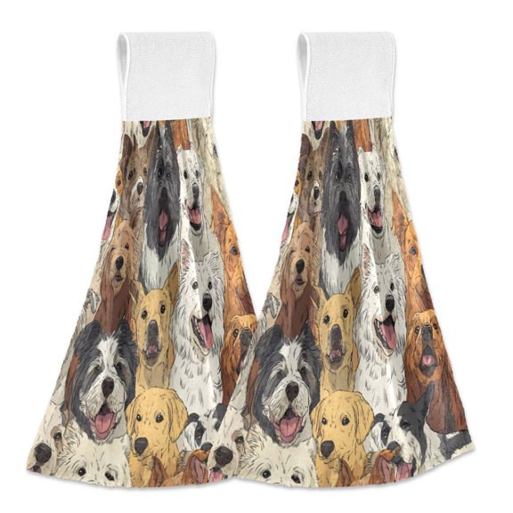 2PCS Velcro Hangable Hand Towels Quick-Drying Hanging Kitchen Towels for Kitchen & Bathroom A Large Group Of Dogs