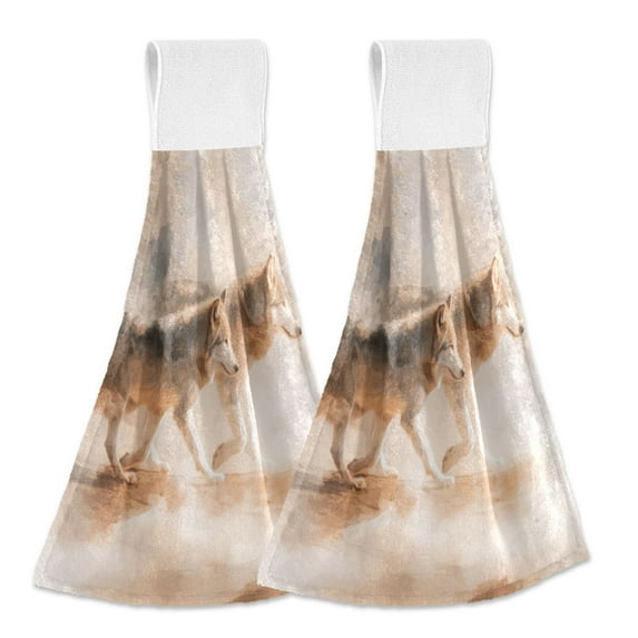 2PCS Velcro Hangable Hand Towels Quick-Drying Hanging Kitchen Towels for Kitchen & Bathroom Abstract Wild Animals