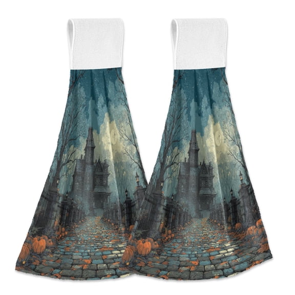 2PCS Velcro Hangable Hand Towels Quick-Drying Hanging Kitchen Towels for Kitchen & Bathroom Ancient Mansion