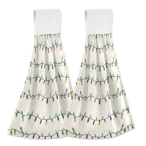2PCS Velcro Hangable Hand Towels Quick-Drying Hanging Kitchen Towels for Kitchen & Bathroom Colorful Christmas Lights Pattern