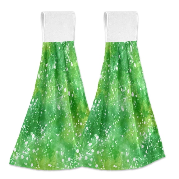 2PCS Velcro Hangable Hand Towels Quick-Drying Hanging Kitchen Towels for Kitchen & Bathroom Green Ink Splatter Pattern