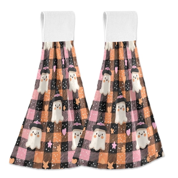 2PCS Velcro Hangable Hand Towels Quick-Drying Hanging Kitchen Towels for Kitchen & Bathroom Hearts Stars and Ghost Pattern