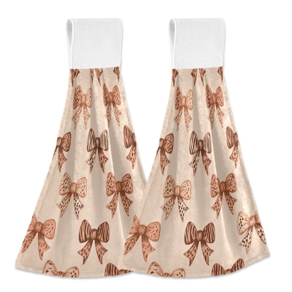 2PCS Velcro Hangable Hand Towels Quick-Drying Hanging Kitchen Towels for Kitchen & Bathroom Leopard Print Bow
