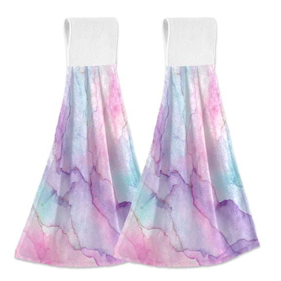 2PCS Velcro Hangable Hand Towels Quick-Drying Hanging Kitchen Towels for Kitchen & Bathroom Pastel Pink Marble Texture
