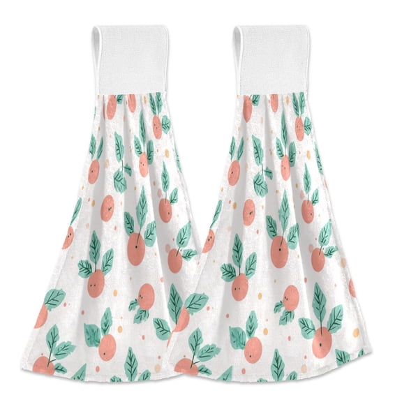 2PCS Velcro Hangable Hand Towels Quick-Drying Hanging Kitchen Towels for Kitchen & Bathroom Peach Holly Leaves and Berries