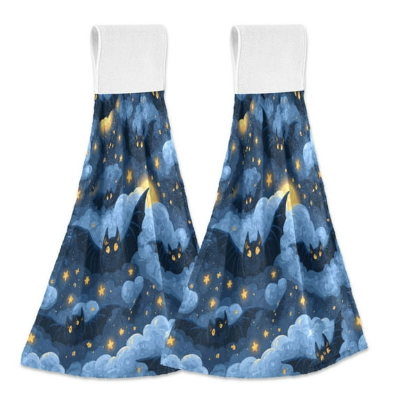 2PCS Velcro Hangable Hand Towels Quick-Drying Hanging Kitchen Towels for Kitchen & Bathroom Stars and Bats