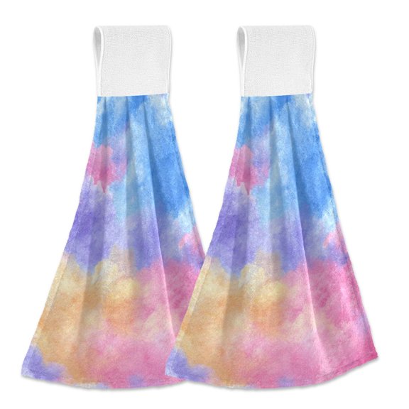 2PCS Velcro Hangable Hand Towels Quick-Drying Hanging Kitchen Towels for Kitchen & Bathroom Tie-dye Clouds Pattern