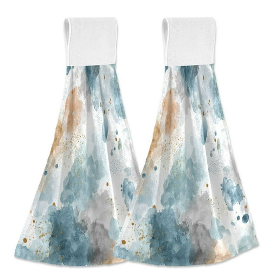2PCS Velcro Hangable Hand Towels Quick-Drying Hanging Kitchen Towels for Kitchen & Bathroom Watercolor Ink Splashes Pattern