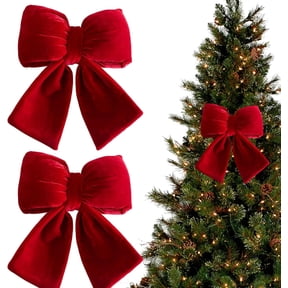 2PCS Velvet Bows for Christmas Tree Burgundy Bow Tree Topper for Xmas Wedding Birthday Party Wreaths Mantle Front Door Porch 8x8inch