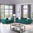 thumbnail image 1 of 2PCS Velvet Channel Tufted Sofa Set , Modern Upholstered Couch with Metal Legs and Pillows,  Traditional Chesterfield 3 Seater+Loveseat Sofa for Bedroom, Office, Living Room, Dark Green, 1 of 9