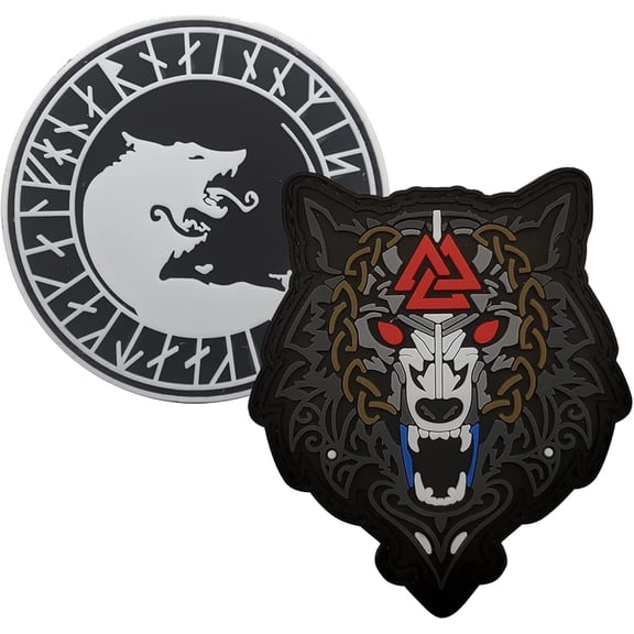 2PCS Viking Wolf Patches PVC Morale Patch Hook Backed | PVC Rubber,Viking Odin Wolf Tactical Military Patch,Versatile Tactical Attachment