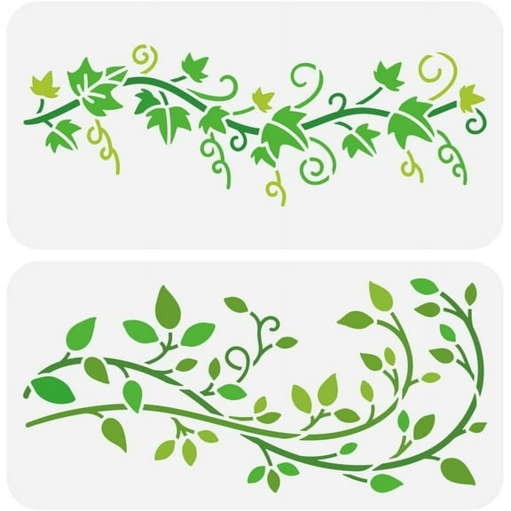 2PCS Vine Leaves Stencil for Painting 5.9x11.8 Inch Large Plant Theme Template Reusable Plastic PET Ivy Vine Drawing Stencils for Home Wall Furniture Floor Decoration White DIY