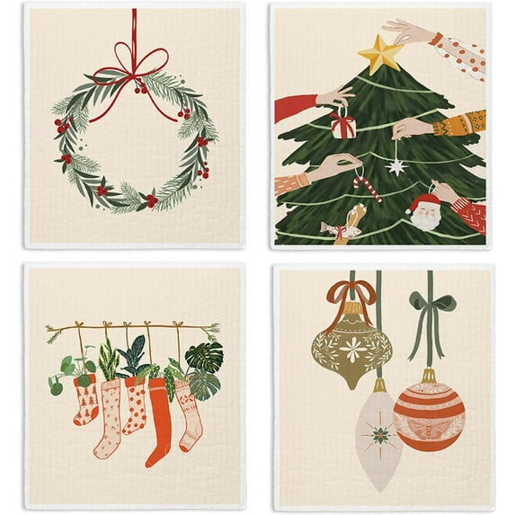 2PCS Vintage Christmas Winter Kitchen Towels Random Pattern Blind Box Dish Towels Lucky Hand Towels Deer Rabbit Bunny Candy Dishcloths, Test Your Luck, 16"x24"