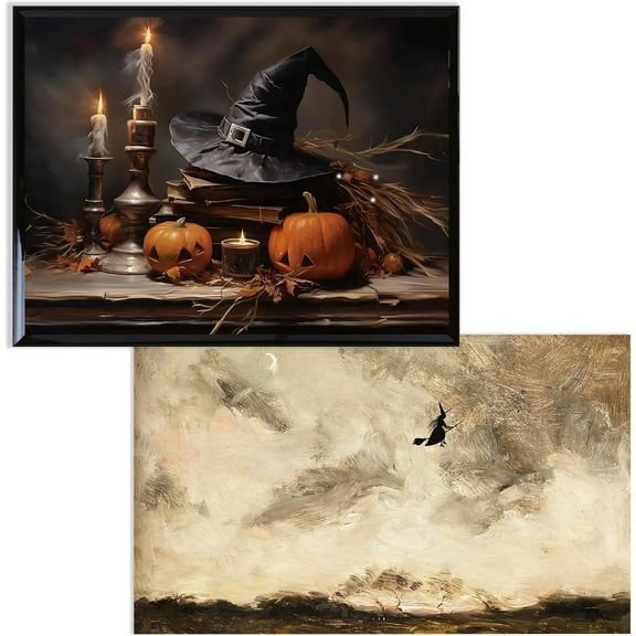 2PCS Vintage Dark Forest Witch Posters Halloween Canvas Wall Art, Dark Academia Painting Prints Goth Spooky Painting Rustic Wall Decor For Living Room Bedroom 12 x16inch Unframed