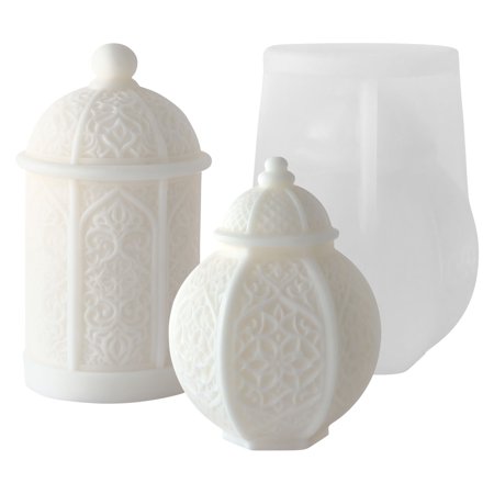 2PCS Vintage Eid Al Fitr Dome House Pillar Islamic Pattern Candle Mold, Dome Shaped House Silicone Mold for Soy Wax Candle, Aromatherapy Candle, Gypsum, Plaster, Ornament, Home Decor