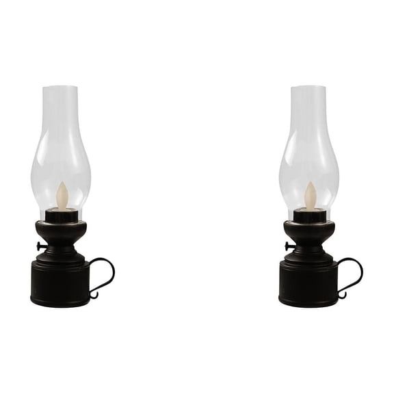 2PCS Vintage Flameless Table Lamp - LED Kerosene Lantern with Clear Hurricane Glass, Battery Operated Retro Oil Lamp for Bedroom Nightstand, Living Room & Farmhouse Decor