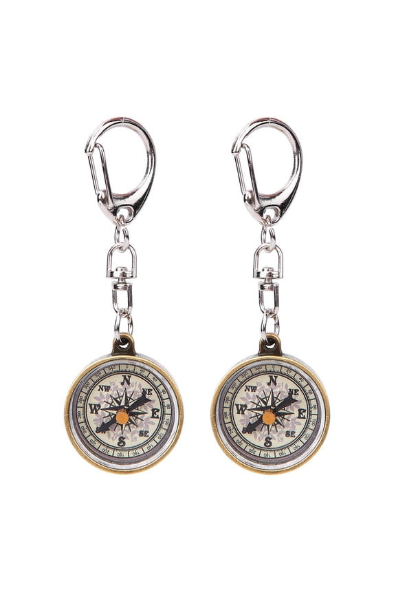 2PCS Vintage Portable Zinc Alloy Compact Pocket Compass Keychain for Outdoor Navigation Tools