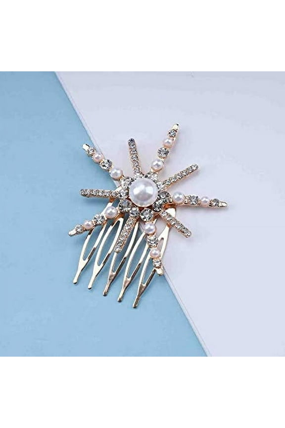 2PCS Vintage Star Pearl Hair Clip Pearl Crystal Hair Barrette Paved Star Hair Pins Clips Gold Crystal Barrette Headclip Star Headwear Decorative Hair Accessories Jewelry for Women and Girls