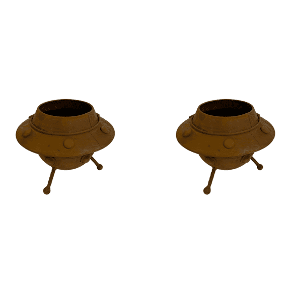 2PCS Vintage UFO Rusty Flower Pot, Rustic Rust Metal UFO Planter for Outdoor Lawn Decoration