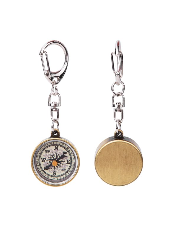 2PCS Vintage Zinc Alloy Pocket Compass Keychain for Camping (2.76 inches / 7 cm)