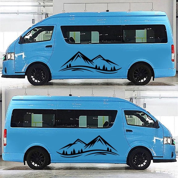 2PCS Vinyl RV Camper poleer Decal for Car, Truck, and Trailer - Woods Graphic Mountains