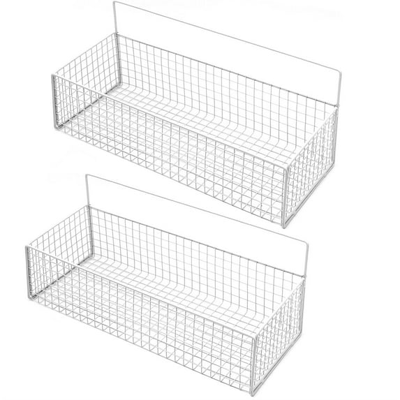 2PCS Wall Mounted Shower Caddy Basket, Adhesive Bathroom Shelf, No Drilling Strong Shower Caddies Kitchen Racks - Carbon Steel Storage Organizers (14 Inches), White