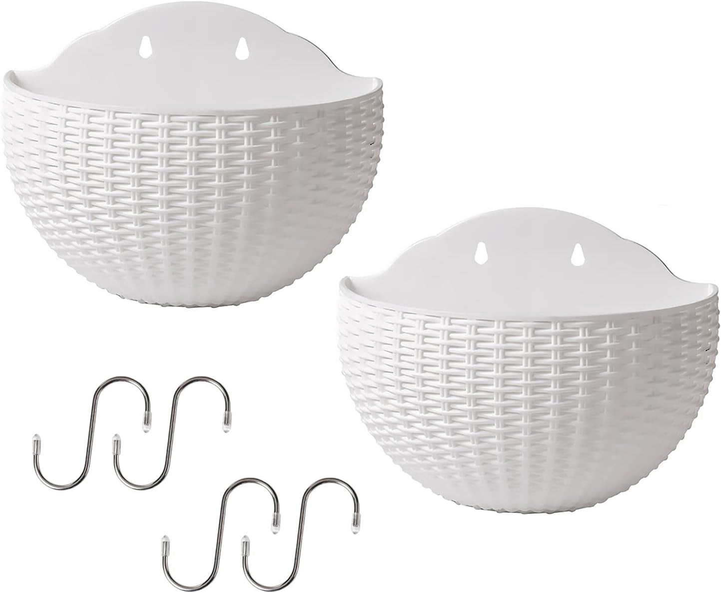 2PCS Wall Railing Hanging Planters with S Hooks, Wall-Mounted Vertical Planter, Half Round Plant Flowerpot for Balcony Railing Shelf Fence