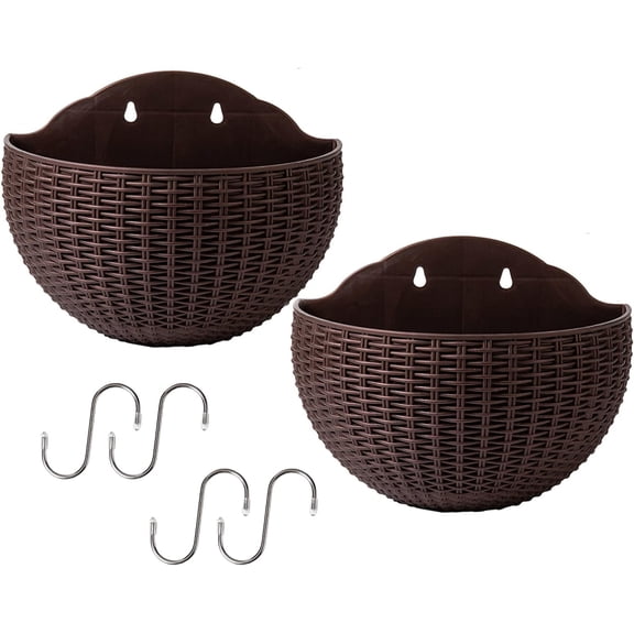 2PCS Wall Railing Hanging Planters with S Hooks, Wall-Mounted Vertical Planter, Half Round Plant Flowerpot for Balcony Railing Shelf Fence