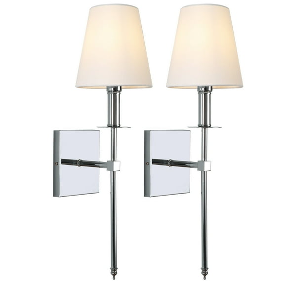2PCS Wall Sconces Classic Brushed Wall Light Bathroom Vanity Light Fixture with Fabric Shade for Bedroom Living Room Hallway