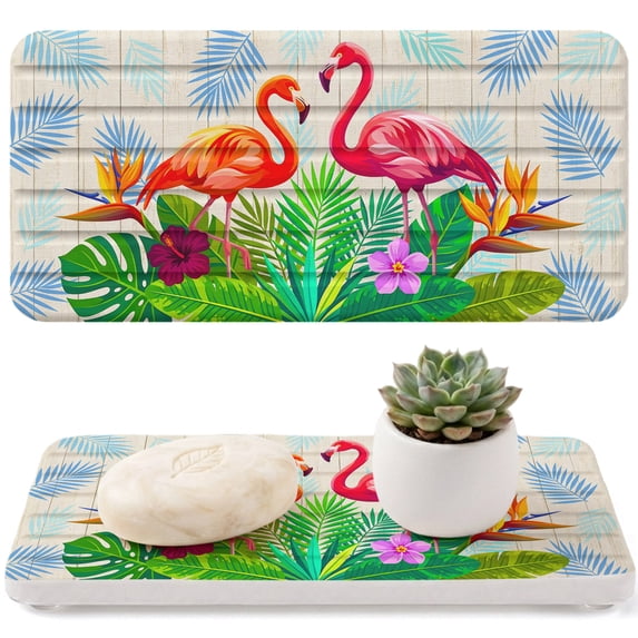 2PCS Water Absorbent Diatomite Coasters, Pink Flamingos Stone Drying ...