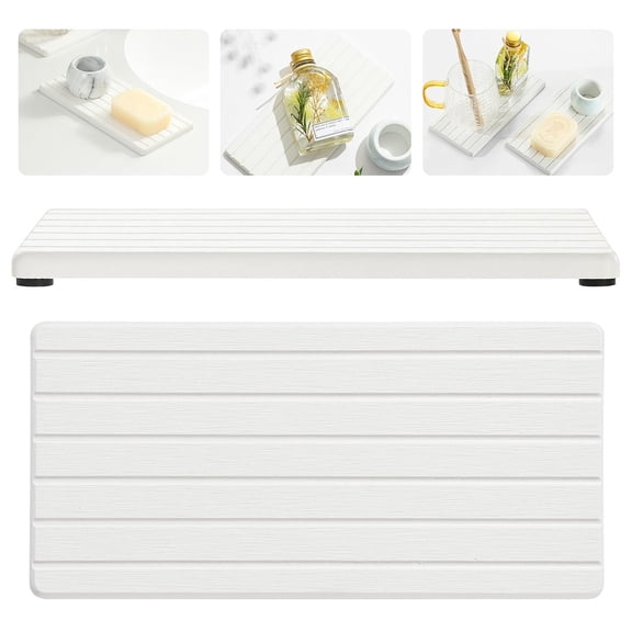 2PCS Water Absorbing Stone Drying Tray Mat For Bathroom Sink & Kitchen Counter Faucet Organizer Decor, Quick Dry Dish Soap Dispenser Sponge Holder, Vanity Sink Caddy Bar Coaster,White-8"*3.8"