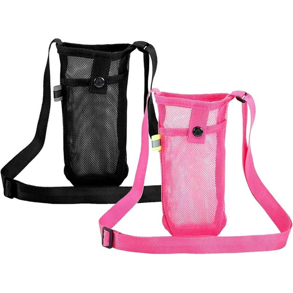 2PCS Water Bottle Holder Mesh Water Bottle Carrier with Adjustable Shoulder Strap, Lightweight Sling Water Bottle Bag Sleeve for Sports Gym Hiking Camping Walking Travelling