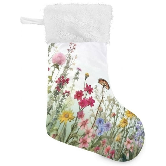 2PCS Watercolor Flower Christmas Stockings Personalized 18”Large with Plush Cuff Christmas Decorations Stocking Holiday and Family Stocking Tree Fireplace Decor Decor Gifts
