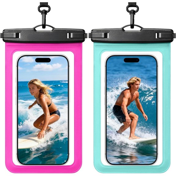 2PCS Waterproof Phone Pouch, IPX8 Waterproof Phone Case for iPhone 17/16/15/14 Pro Max, Cell Phone Dry Bag for Beach & Cruise Essentials, Touch Screen, Lanyard Included, 2 Pack (Fits Up to 8.9")