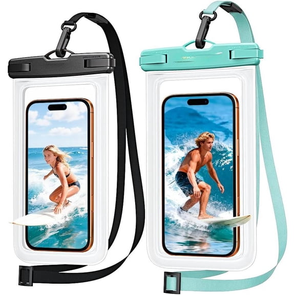 2PCS Waterproof Phone Pouch, IPX8 Waterproof Phone Case for iPhone 17/16/15/14 Pro Max, Cell Phone Dry Bag for Beach & Cruise Essentials, Touch Screen, Lanyard Included, 2 Pack (Fits Up to 8.9")